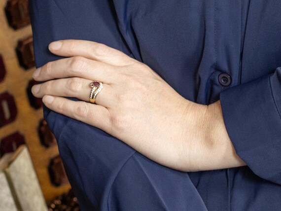 14K Gold Ruby Diamond Bypass Ring, July Birthstone - image 4