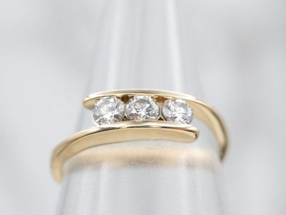 Three Diamond Gold Bypass Ring, Diamond Engagemen… - image 4