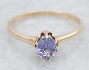 10K Yellow Gold Oval Purple Sapphire Solitaire Ring
