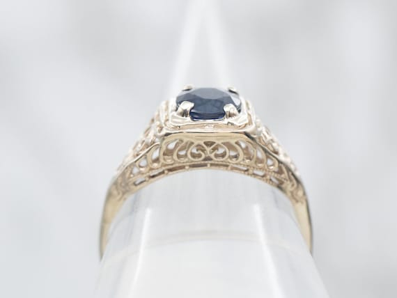 Art Deco Sapphire Solitaire Ring, White Gold Fili… - image 3
