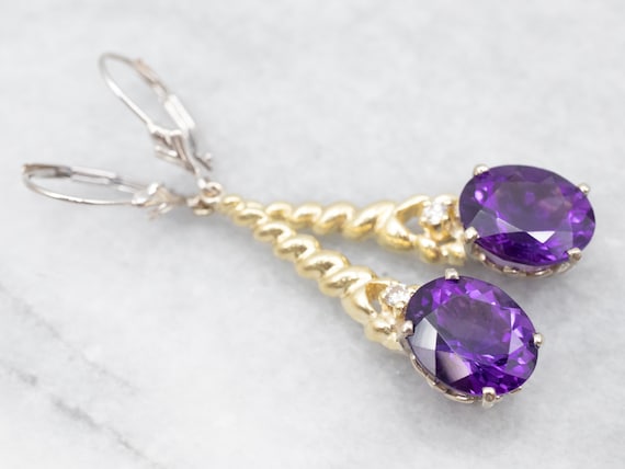 Two Tone Amethyst Twisted Drop Earrings with Diam… - image 1