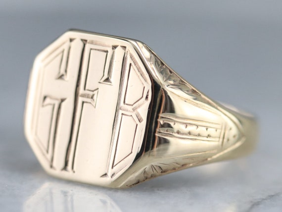 Art Deco "GFB" Signet Ring, Yellow Gold Signet Ri… - image 1