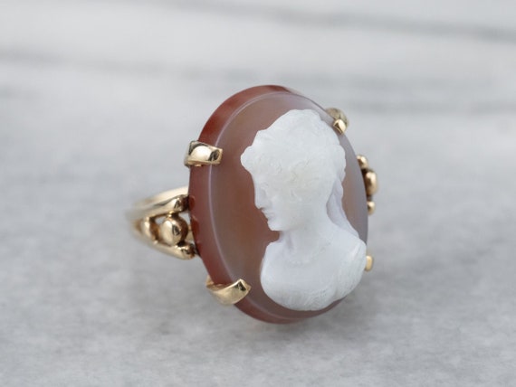 Sardonyx Cameo Yellow Gold Ring, Large Cameo Ring… - image 1