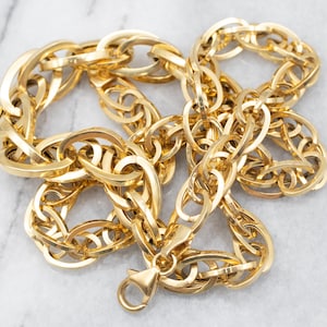 Italian Yellow Gold Chunky Chain Necklace, Gold Link Chain, Graduated Gold Link Necklace, Statement Chain, 14K Yellow Gold Chain A28665