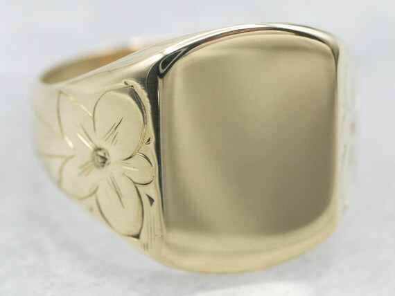 Vintage Green Gold Floral Signet Ring, Unisex Sig… - image 2