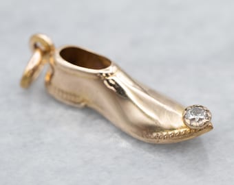 10K Gold Aladdin Slipper Charm, Diamond Pointed Shoe Pendant