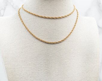 Long Yellow Gold Twist Chain, Yellow Gold Chain, Rope Twist