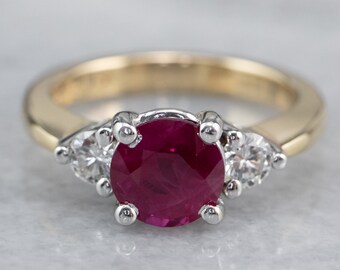 Ruby and Diamond 14K Gold Engagement Ring, Anniversary Ring