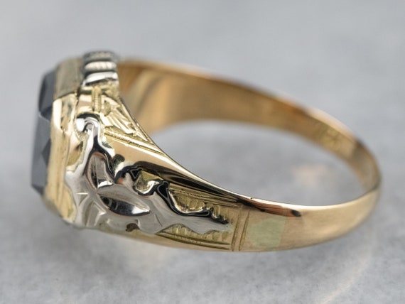 18K Two Toned Gold Hematite Ring, Vintage Hematit… - image 4