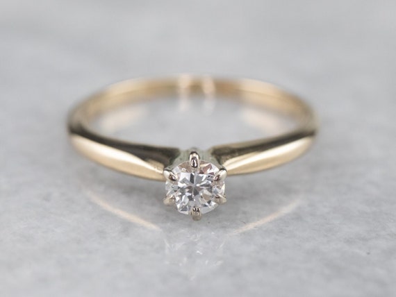 Two Tone Gold Diamond Ring, Diamond Solitaire Rin… - image 1