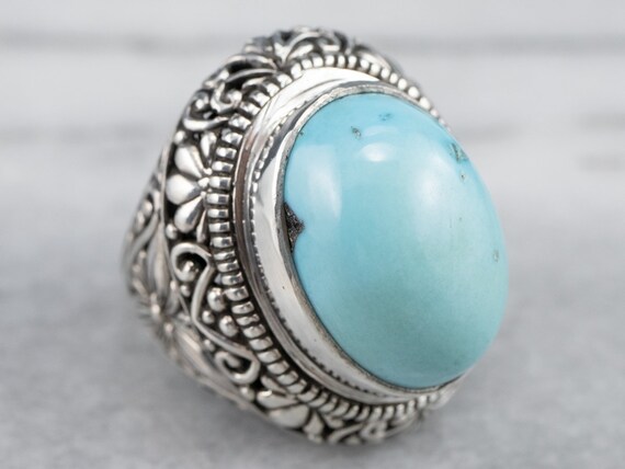 Floral Sterling Silver Turquoise Statement Ring, … - image 3