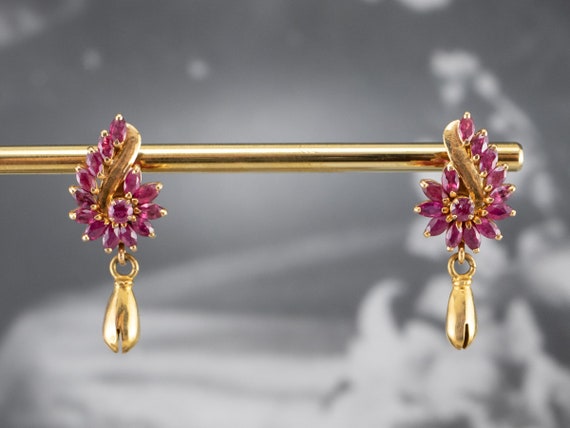 14K Gold Ruby Drop Earrings: July Birthstone Dang… - image 8