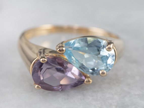 Blue Topaz Amethyst Gold Bypass Ring Toi Et Moi Ring February