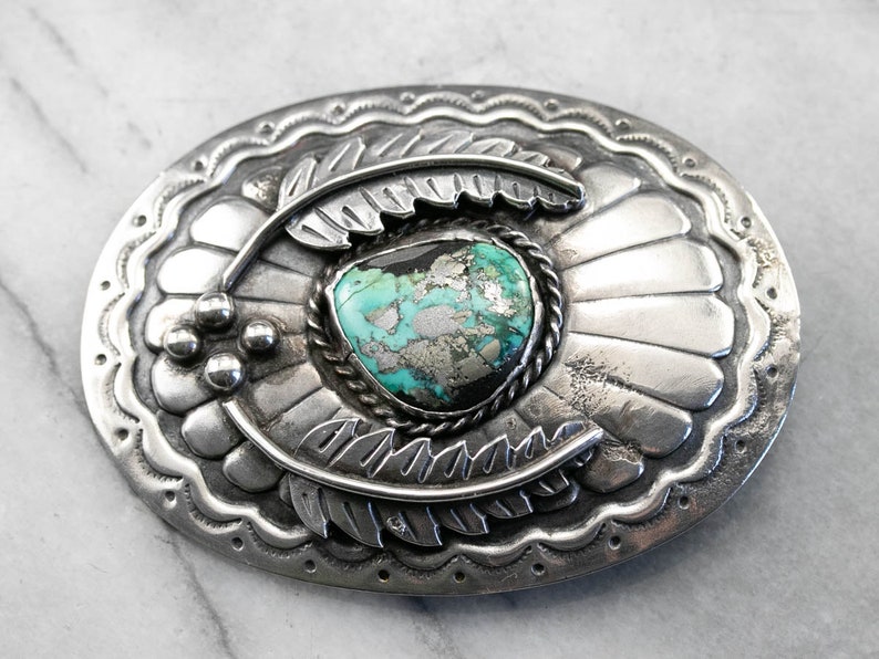 Native American Sterling Silver and Turquoise Bolo Tie, Bennett Native American Sterling Silver and Turquoise Bolo Tie, Bennett