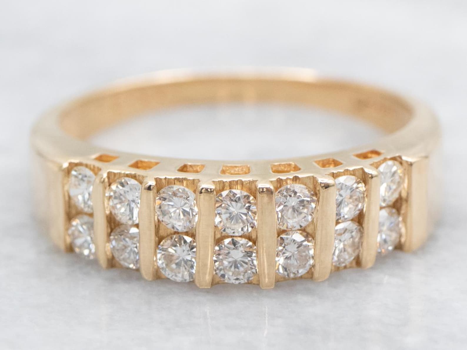 14K Yellow Gold Double Row Diamond Wedding Band - Etsy
