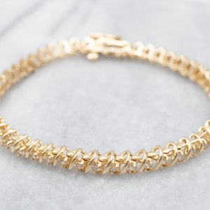 Yellow Gold Diamond Tennis Bracelet, Vintage Diamond Bracelet, Diamond Tennis Bracelet, Diamond Anniversary, Stacking Bracelet, A27308