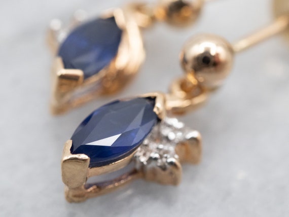 Sapphire and Diamond Drop Earrings, Marquise Sapp… - image 3