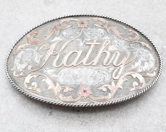 Vintage Monogrammed "Kathy" Belt Buckle, Mix Metal Belt Buckle, South-West Accessory, Cowgirl Belt, Belt Accessory, Gifts for Her A32245