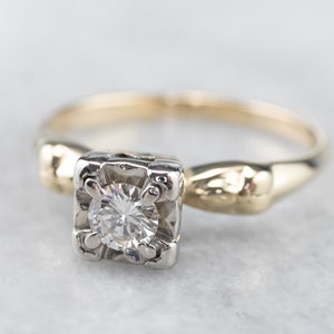 Retro Diamond Gold Engagement Ring, Diamond Solitaire Engagement ...