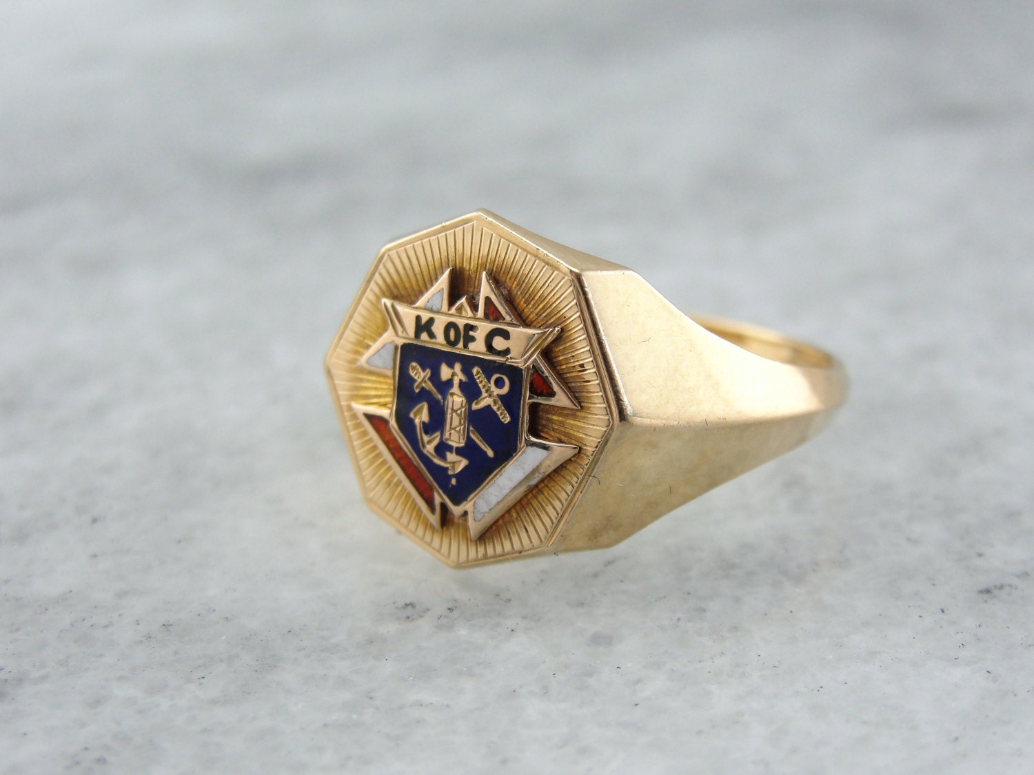 Enameled Knights of Columbus Signet Ring Vintage Mens Fraternal
