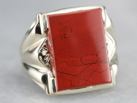 Vintage Red Jasper Men's Ring, Retro Era Jasper R… - image 2