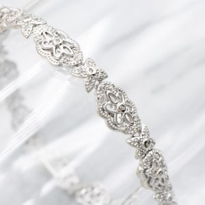 Ornate Diamond Floral Bracelet, White Gold Diamond Bracelet, Bridal Jewelry, Diamond Anniversary, Layering Bracelet, Gifts for Her A64084