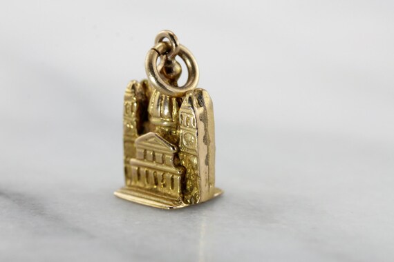Antique 3D Vintage Cathedral Charm in Solid Gold … - image 2
