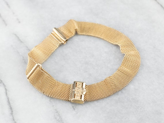 Vintage 14K Gold Mesh Watch Band, Ladies Watch Band, Slide Clasp