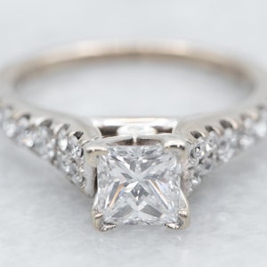 Anello di fidanzamento con diamante taglio principessa, oro bianco 14 carati, anello per anniversario