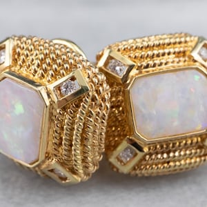 Ornate Opal and Diamond Stud Earrings, Yellow Gold Opal Earrings, Opal Jewelry, Opal Studs, October Birthstone, Gifts for Her A2709