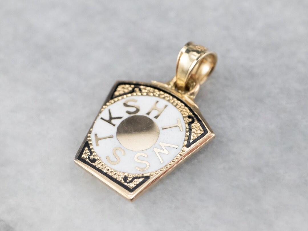 Masonic Keystone Pendant, Enamel Gold Pendant, Fraternal Pendant