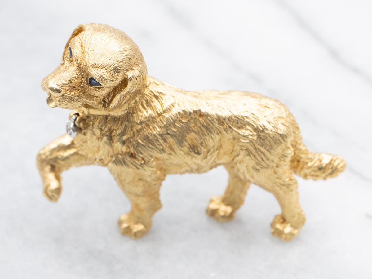 Tiffany & Co. 18K Gold Golden Retriever Brooch, Diamond and
