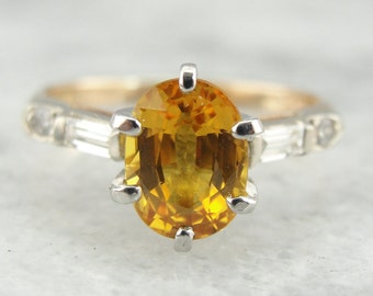 Yellow Sapphire Diamond Engagement Ring, Golden Sapphire Gold Ring, Anniversary Ring, September Birthstone, HAR45P