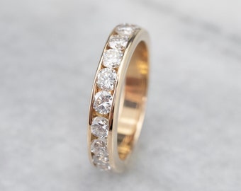 14K Yellow Gold Diamond Wedding Band, Channel Set Anniversary Ring