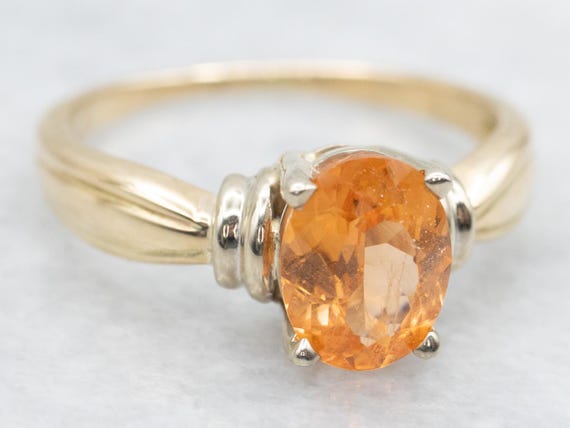 14K Two Tone Gold Orange Garnet Solitaire Ring - image 2