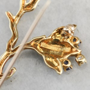 Vintage Tiffany and Company Flower Brooch, Sapphire and Diamond Brooch, Yellow Gold Brooch, Bridal Jewelry 6KV9ZJV8 image 5