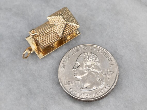 Vintage 14K Gold House Charm Pendant, Detailed Design View 4