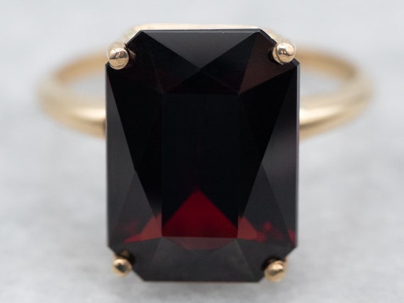 Yellow Gold Emerald Cut Garnet Solitaire Ring, Ye… - image 1