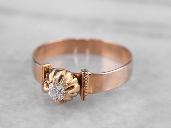 Antique Buttercup Diamond Ring, Rose Gold Diamond… - image 3