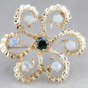 Vintage Demantoid Garnet and Opal Brooch, Vintage Yellow Gold Brooch, Anniversary Gift EZAWDRVV
