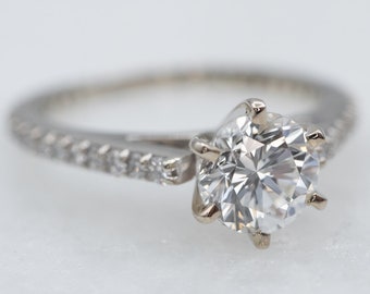 14K White Gold Round Brilliant Diamond Engagement Ring, .90 Carats