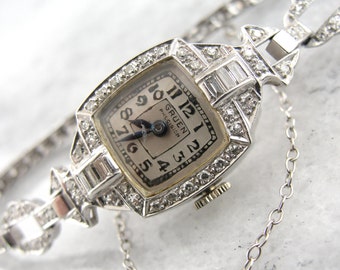 Art Deco Gruen Wrist Watch in Platinum and Diamond, Gorgeous Ladies Watch - MPWRR3-P
