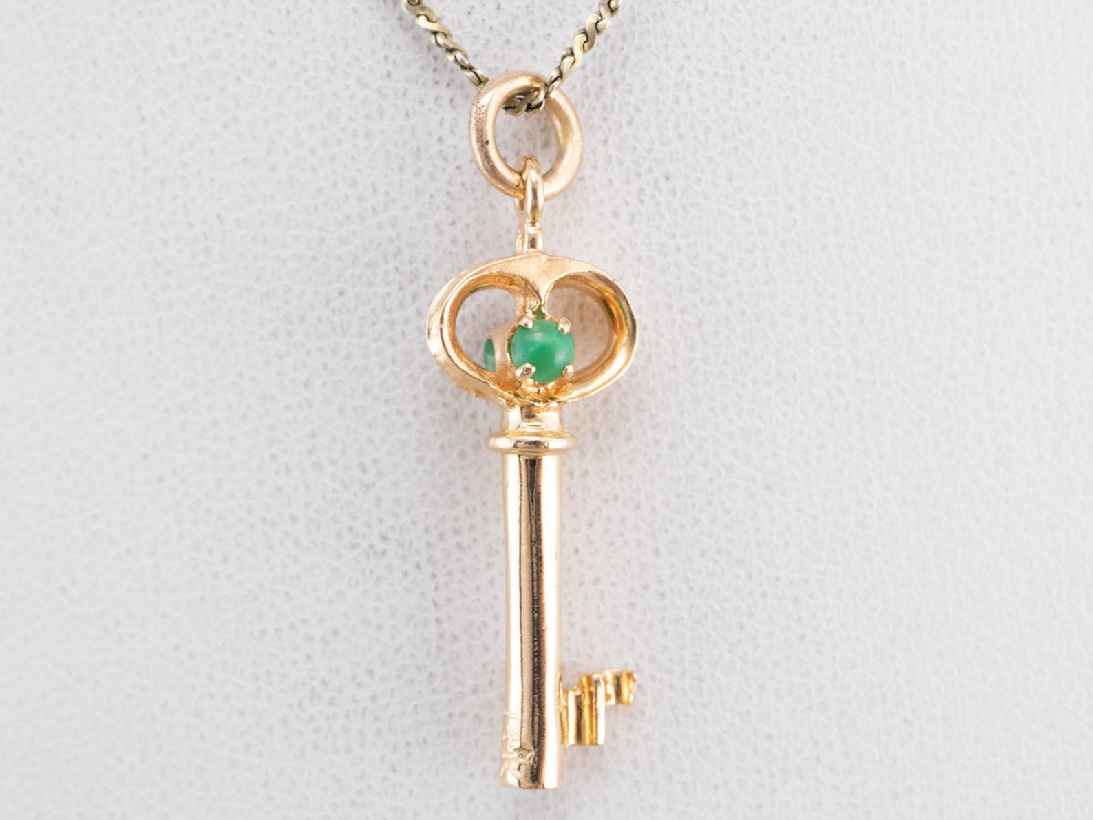 14K Gold Key Charm Green Glass Gem Key Charm Key Pendant Etsy