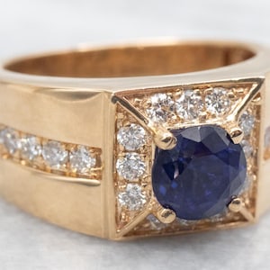 14K gult guld safir diamant Halo ring, jubileumsring