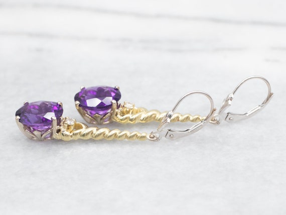 Two Tone Amethyst Twisted Drop Earrings with Diam… - image 2