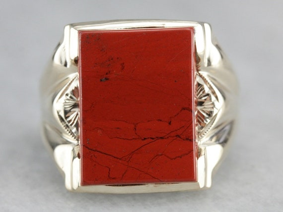 Vintage Red Jasper Men's Ring, Retro Era Jasper R… - image 1