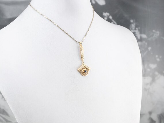 Sapphire Pearl Gold Drop Pendant, Sapphire Lavali… - image 10