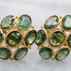 Green Sapphire Cluster Stud Earrings, Yellow Gold Sapphire Earrings, Sapphire Stud Earrings, Statement Earrings, Gemstone Earrings 64ALFZZE