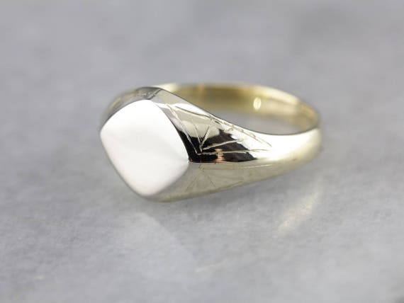 Antique Etched Green Gold Signet Ring, Ready to En