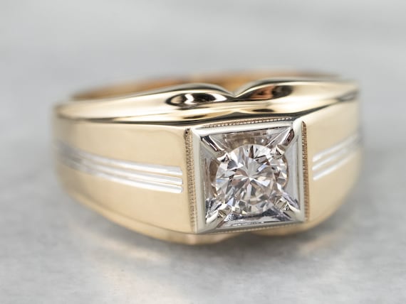 Vintage Diamond Gold Men's Ring, Men's Engagement… - image 2